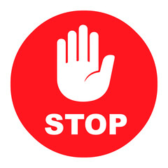 Stop sign icon with hand symbol, warning restriction and safety alert graphic illustration