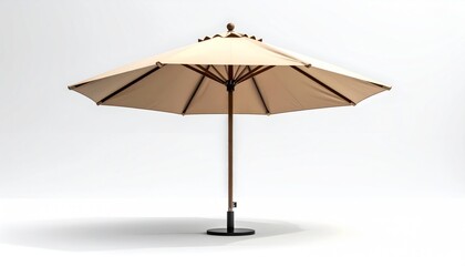Obraz premium Elegant beige patio umbrella casting shade on a sunny day.