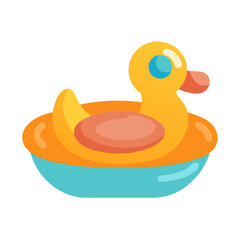 Yellow Rubber Duck Floating in an Inflatable Pool Ring for Summer Fun