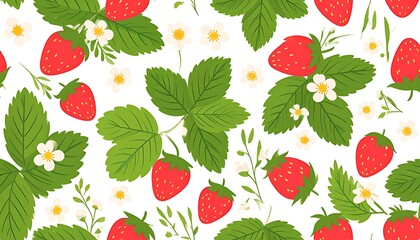 Strawberry Delight - A Vibrant Seamless Pattern with Berries and Leaves.
