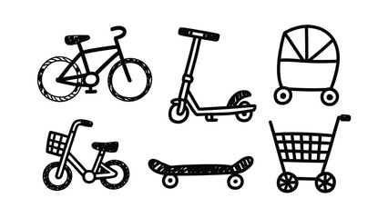 Urban Mobility Doodle Collection: Hand-drawn illustrations of urban transportation elements, perfect for conveying movement, lifestyle, and city life. © abidakhatun