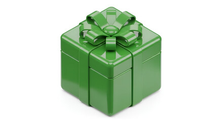 Green Gift Box Mockup with Ribbon and Bow, Isolated on White Background for Product Presentation and Celebration