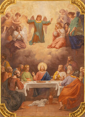 Naklejka premium VIGEVANO, ITALY - JANUARY 18, 2026: The fresco of Last Supper in the Cathedral of St. Ambrose by Francesco Gonin (1858).