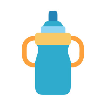 Illustration of a blue sippy cup with orange handles against a black background