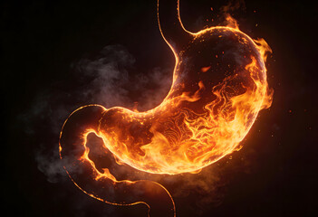 Graphical presentation of burning stomach problem affecting human health related to gastric acid and digestive process