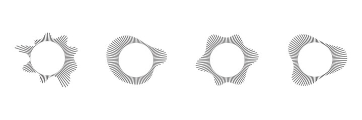 Sound Wave Collection. Play rhythm with audio bars, voice messages, and radio icons. A symphony of music in vector form. Flat illustrations isolated on white background.