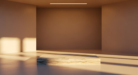 Fototapeta premium Minimalist Interior Product Mockup Template with Warm Sunlight and Shadow Play, Ideal for Modern Branding and Design Presentations