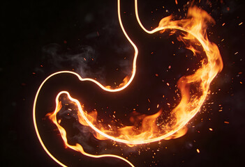 Burning stomach illustrated with fire showing concept of digestive problems associated with heartburn health condition