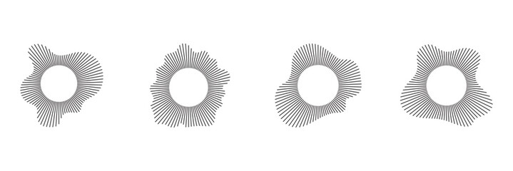 Radial wave sound lines. Circular frame. Sound circle ring. Wavy round frame. Radial sun rays symbol. Wavy geometric silhouette. Abstract design element. eps 10