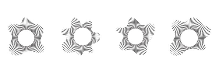 Radial wave sound lines. Circular frame. Sound circle ring. Wavy round frame. Radial sun rays symbol. Wavy geometric silhouette. Abstract design element. eps 10