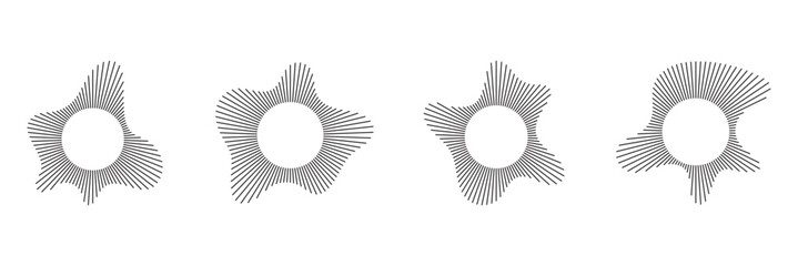Radial wave sound lines. Circular frame. Sound circle ring. Wavy round frame. Radial sun rays symbol. Wavy geometric silhouette. Abstract design element. eps 10