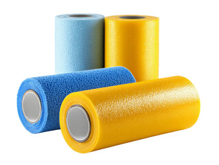 Colorful rolls of stretch film, designed for packaging and protecting items Isolated Transparent Background, PNG