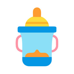 Fototapeta premium Cartoon baby bottle icon illustration with handles for a baby