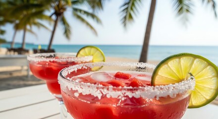 Strawberry margaritas on a tropical beach