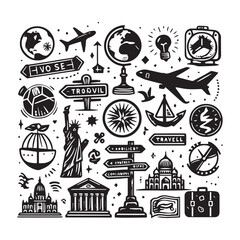 Fototapeta premium Travel Doodle Illustration with World Landmarks and Icons