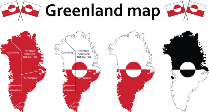 Greenland Map Greenland Map city name country map flag set varient 