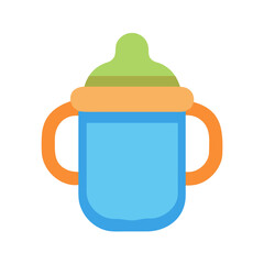 Obraz premium Stylized baby bottle icon with handles isolated on black background