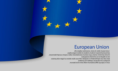 Europe Union ribbon flag background, banner, wallpaper for text. Europe EU patriotic template golden stars and blue field flyer for advertising, web	