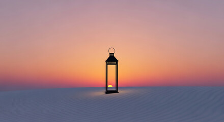 Lantern silhouette on sand dunes at sunset