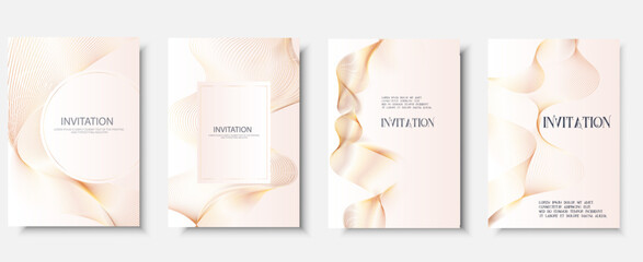 big Set golden luxury invitation White template card, Premium gold line frame typography design, Elegant background for advertising, wedding, gala, grand opening, invitation, layout