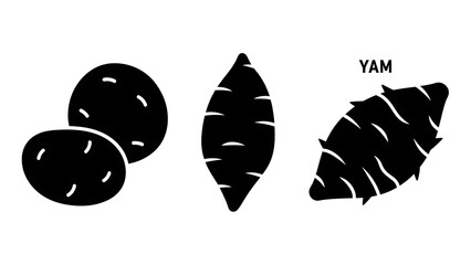 Black Silhouette of Potatoes and Yam Roots.