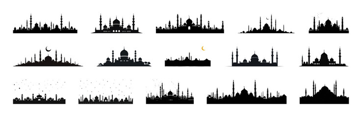 Obraz premium PNG Silhouette city skylines collection, transparent background