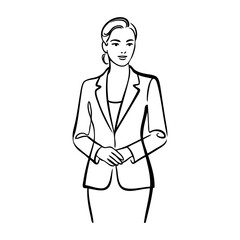 Dibujo minimalista con línea continua de una mujer profesional con chaqueta, con las manos juntas por delante  © teracreonte