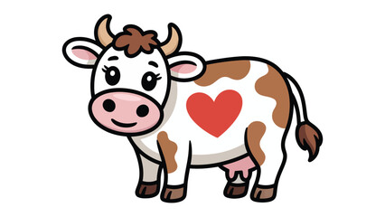 Fototapeta premium Sweet Bovine: This adorable cartoon cow is full of character, with a heart shape on its body.