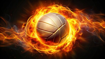 Fototapeta premium Fiery Volleyball Enveloped in Blazing Inferno A Striking Visual of Intense Competition and Unbridled Passion