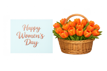 Happy women's day card with orange tulips basket