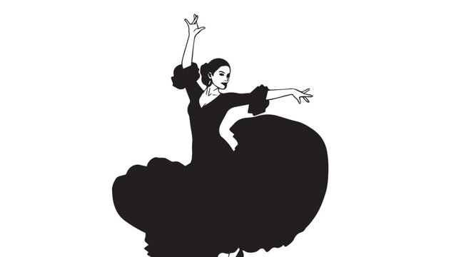 Elegant silhouette of a dancer in a flowing dress performing a dramatic pose.