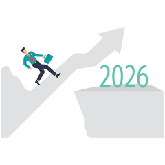 Obraz premium Businessman climbing upward trend arrow to successful 2026