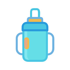 Obraz premium Cartoon baby bottle illustration against black background, featuring blue and yellow accents