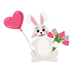Valentines Day Birthday Cute Bunny with Heart Balloon