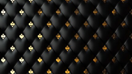 A luxurious, textured black leather surface adorned with golden playing card symbols, creating a stylish and elegant design.
