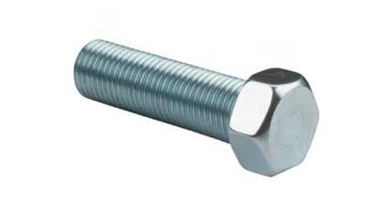 Close-up of a single silver metal bolt silver bolt isolated on a transparent background