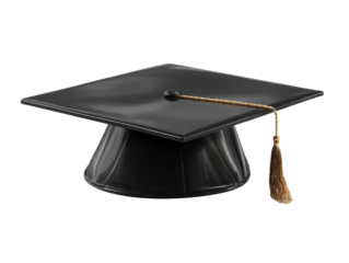 A black graduation cap with a tassel, symbol of academic achievement, stands isolated. A graduation theme is a momentous occasion Isolated Transparent Background, PNG