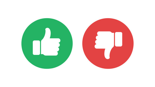 thumbs up and thumbs down icons like and dislike approval feedback rating positive and negative choice concept flat vector illustration