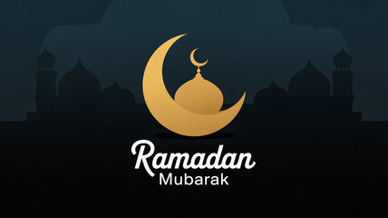 Ramadan Mubarak Vector Illustration With Mosque Silhouette For Islamic Holiday Greeting
