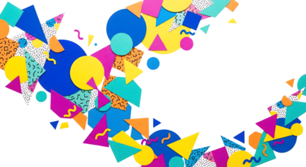 Retro 80s 90s Memphis Style Geometric Shapes Pattern Design Colorful Abstract Elements isolated on transparent background