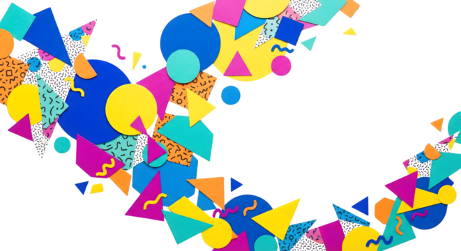 Retro 80s 90s Memphis Style Geometric Shapes Pattern Design Colorful Abstract Elements isolated on transparent background - Powered by Adobe