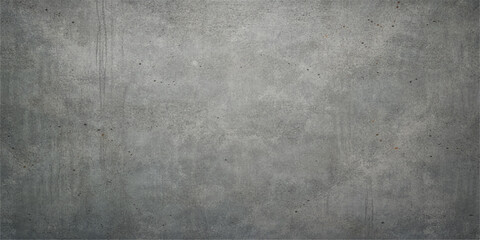 Obraz premium A dark and aged brushed metal plate with a grunge texture creates a vintage gray background on a rough, dirty concrete surface backdrop