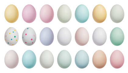 A set of colorful 3D Easter egg icons and vector illustrations isolated on white as a celebration symbol for the spring holiday