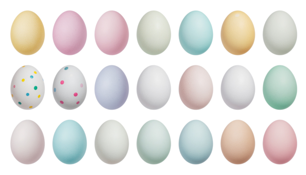 A set of colorful 3D Easter egg icons and vector illustrations isolated on white as a celebration symbol for the spring holiday - Powered by Adobe