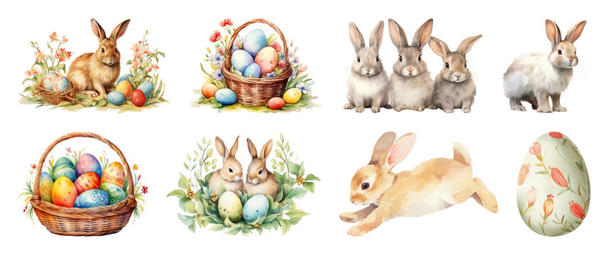 PNG Vintage Easter rabbits and eggs, transparent background