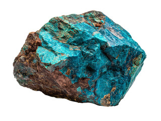 A detailed shot of a turquoise mineral rock, exuding earthy charm and intricate textures. The mineral's natural form and color are captivating. Isolated Transparent Background, PNG