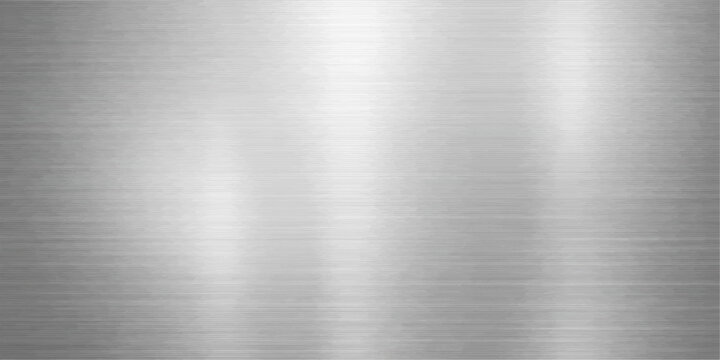 Industrial brushed metal plate texture featuring a polished silver steel surface with a shiny metallic pattern on a grey stainless aluminum sheet background