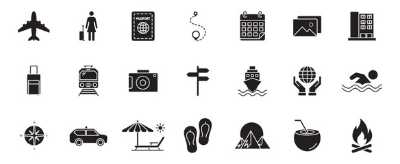 Travel and Holiday icon collection set. Containing design travel, holiday, vacation, summer, beach, tourism
