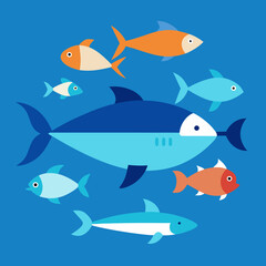 Shark surrounded by school of fish