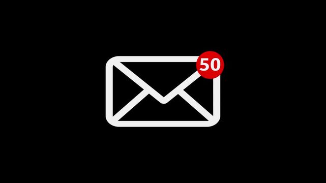 message icon animation. white color message box icon message animation. New message. Mail inbox notification icon animation. 4K black background visuals